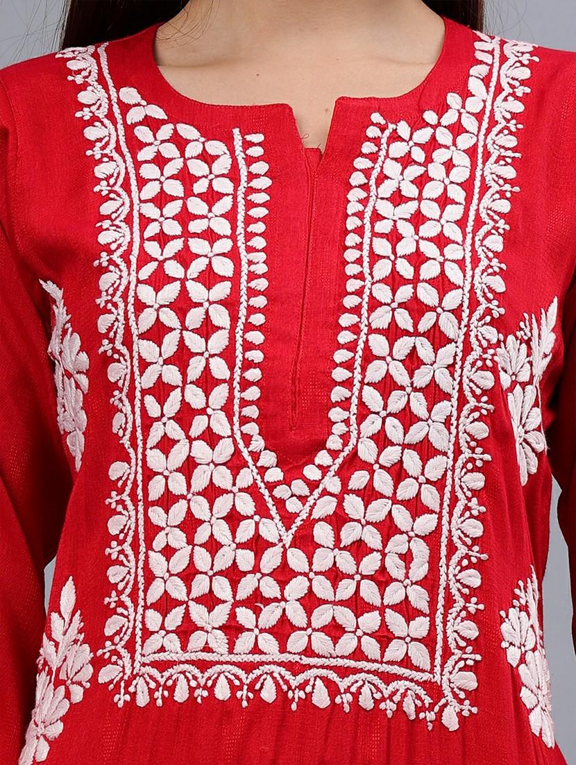 women three quarter sleeve chikankari kurta - 21450811 - Standard Image - 5