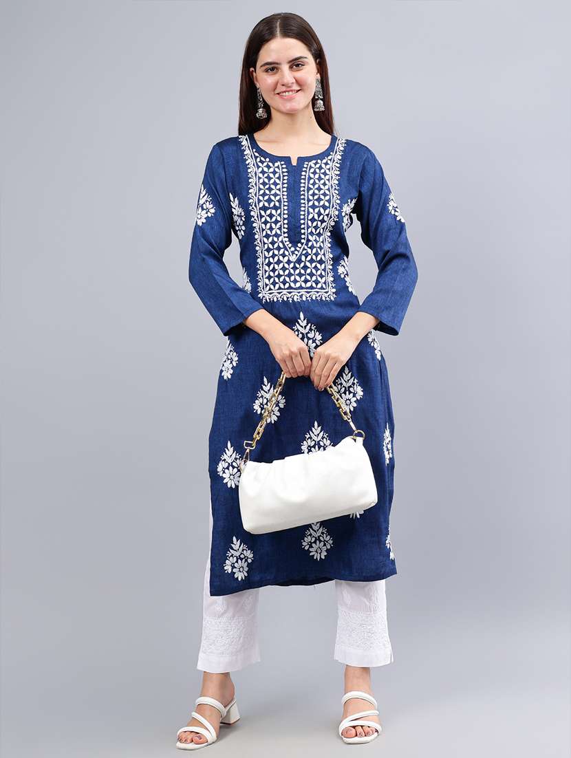 women three quarter sleeve chikankari kurta  - 21450812 -  Zoom Image - 0