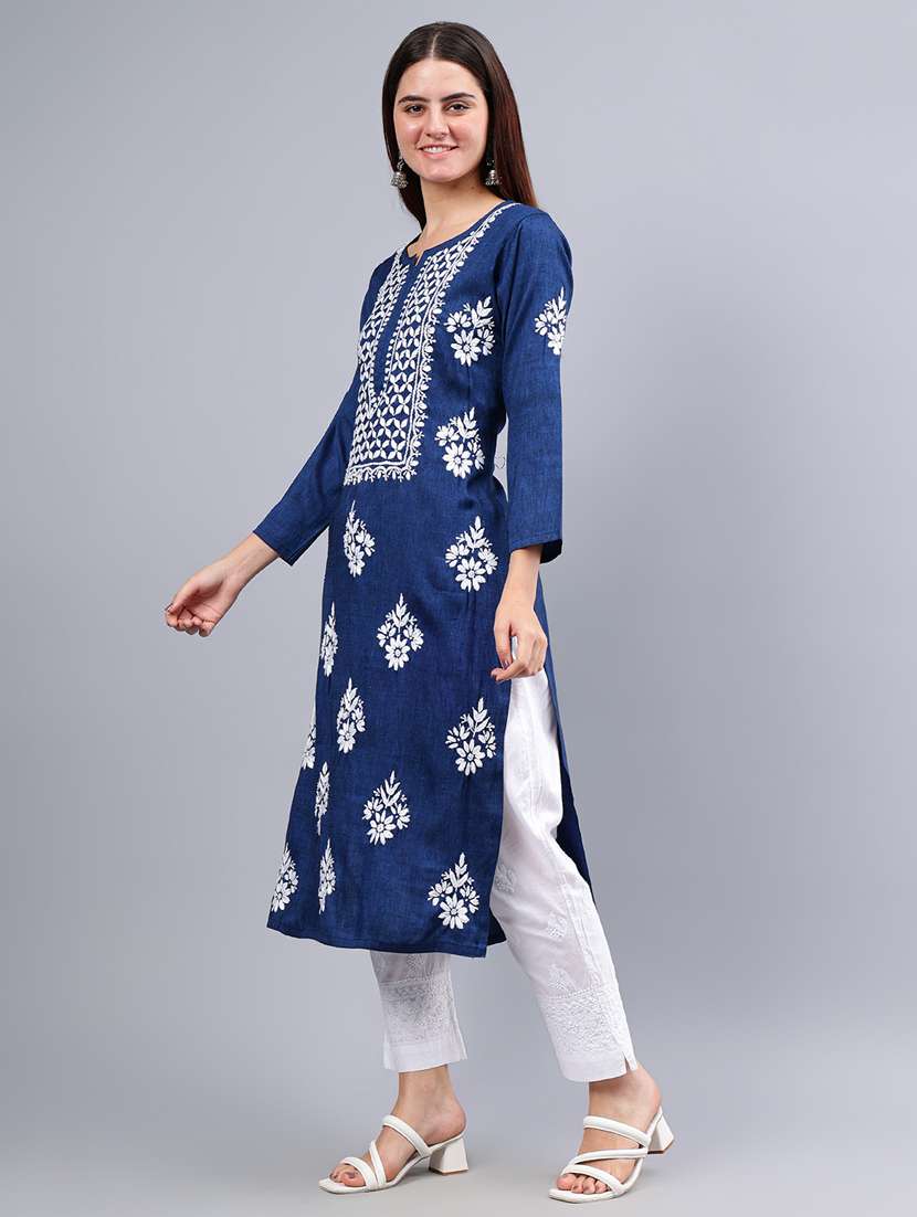 women three quarter sleeve chikankari kurta - 21450812 - Standard Image - 3