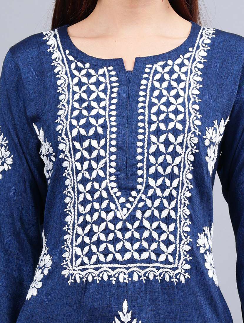 women three quarter sleeve chikankari kurta - 21450812 - Standard Image - 5