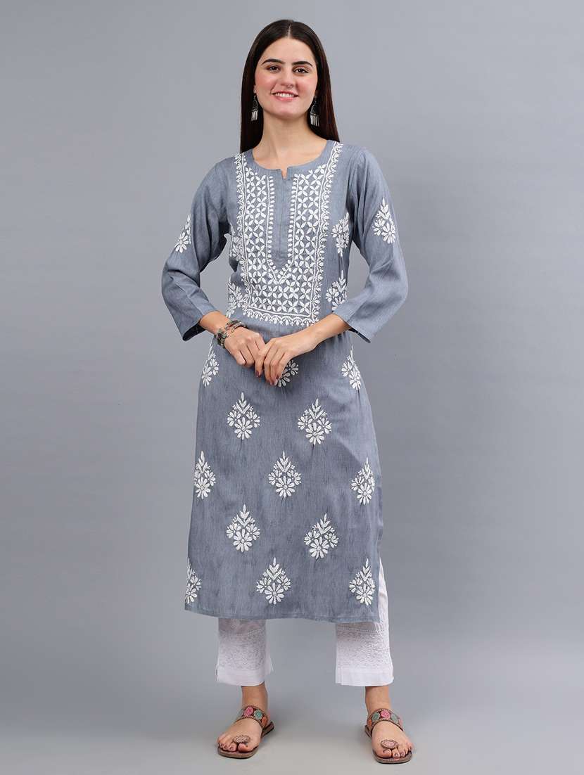 women three quarter sleeve chikankari kurta  - 21450813 -  Zoom Image - 0