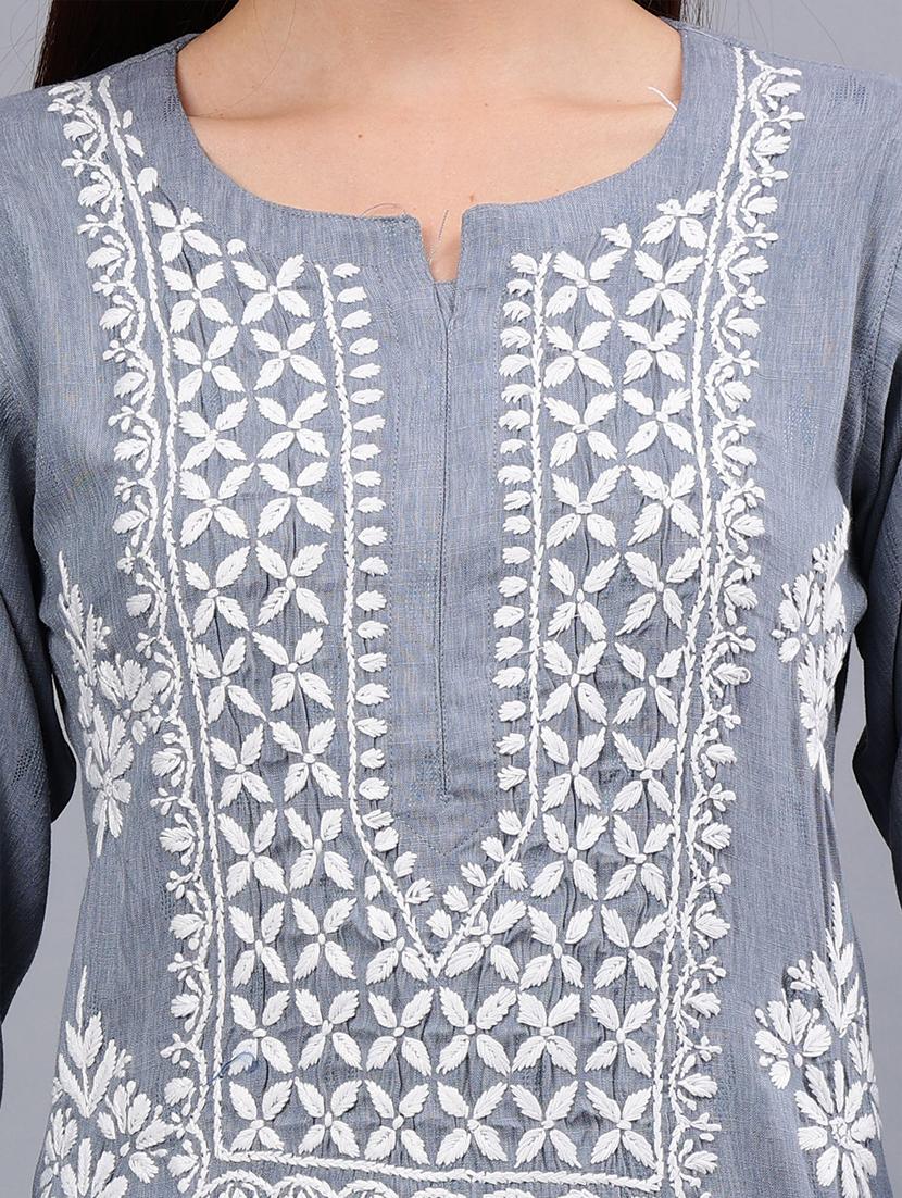 women three quarter sleeve chikankari kurta - 21450813 - Standard Image - 5