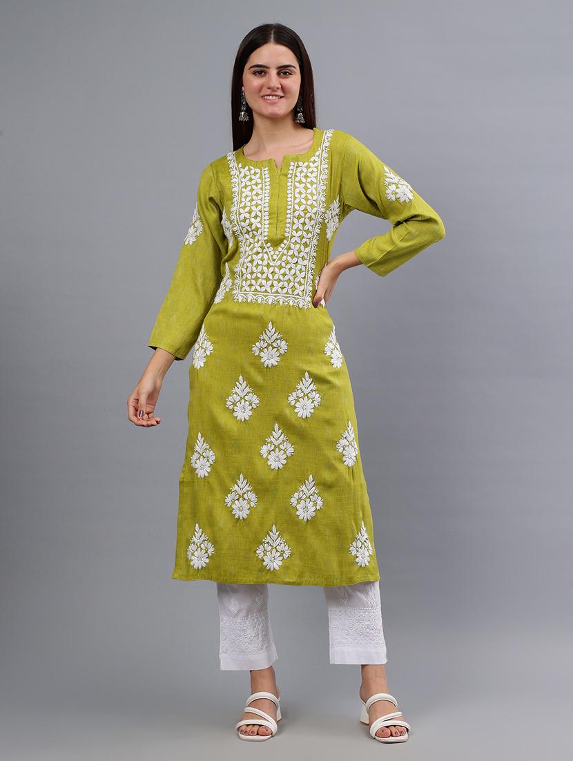 women three quarter sleeve chikankari kurta - 21450814 - Zoom Image - 0