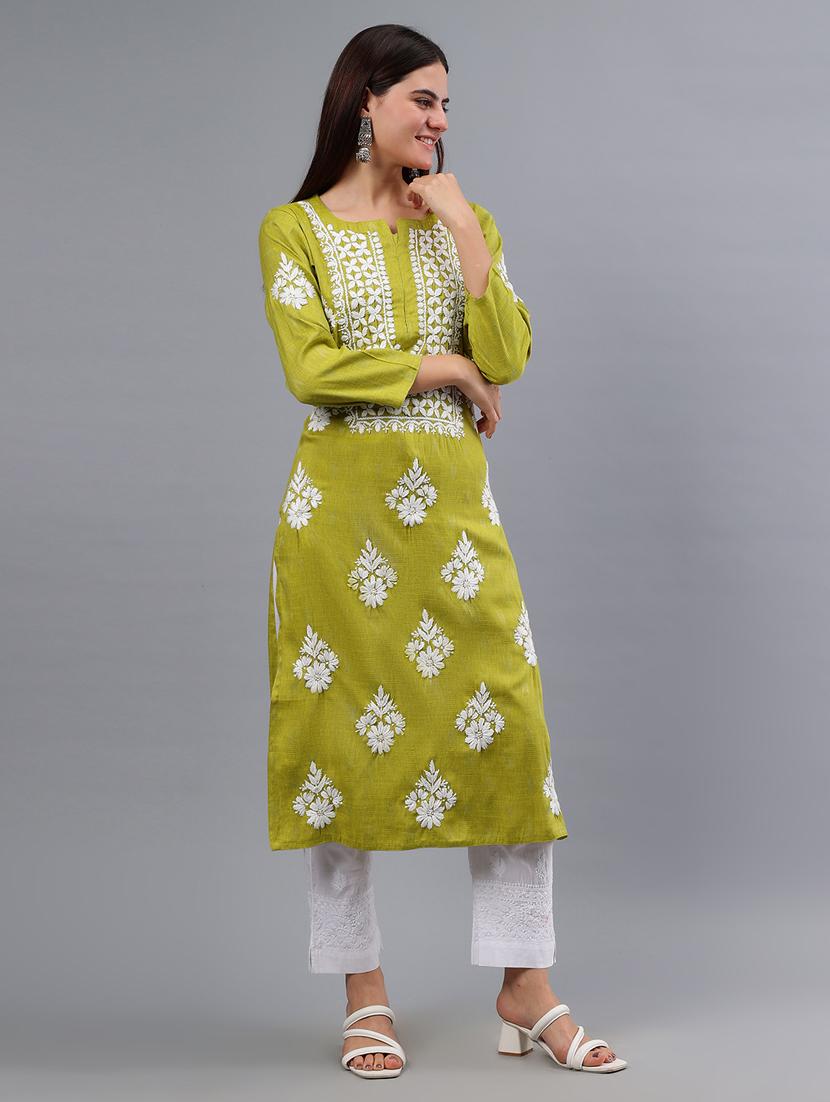 women three quarter sleeve chikankari kurta - 21450814 - Standard Image - 3