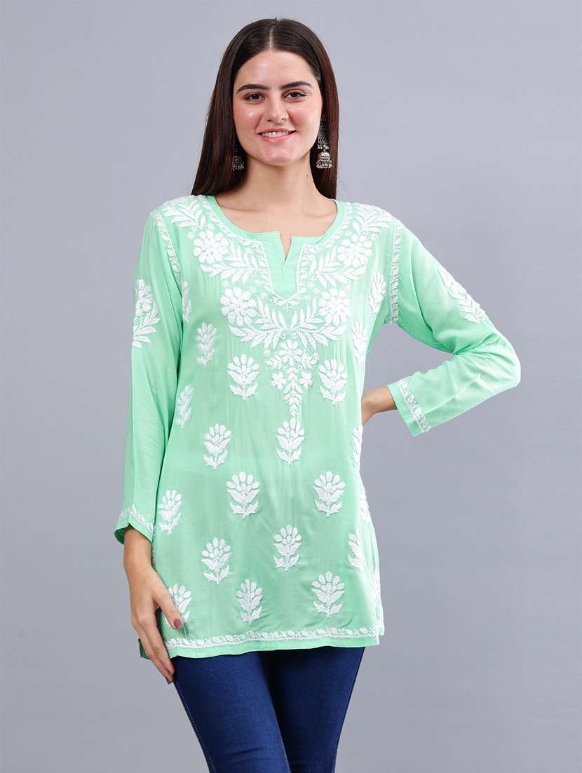 women chikankari straight kurti - 21450818 -  Zoom Image - 0