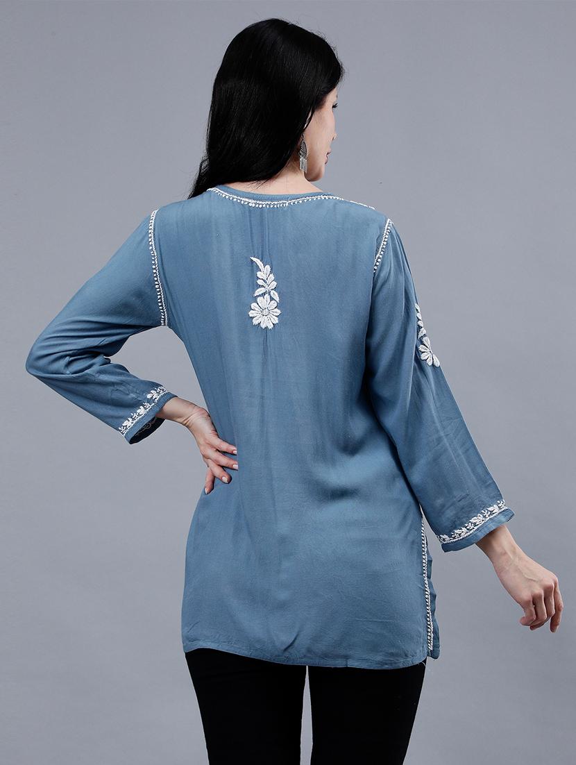 women chikankari straight kurti - 21450820 - Standard Image - 3