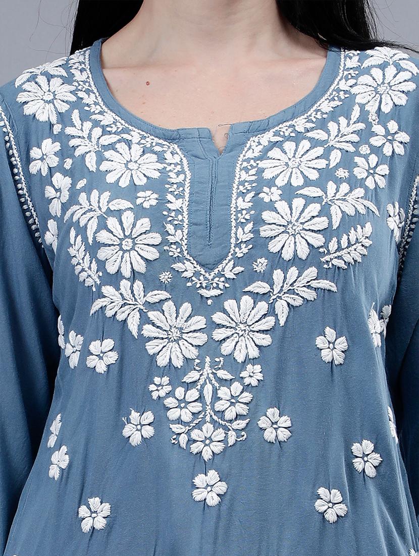women chikankari straight kurti - 21450820 - Standard Image - 5