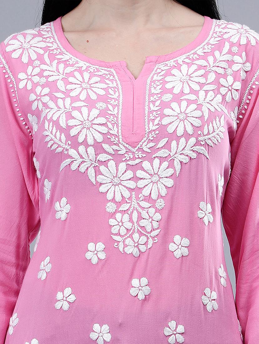 women chikankari straight kurti - 21450821 - Standard Image - 5
