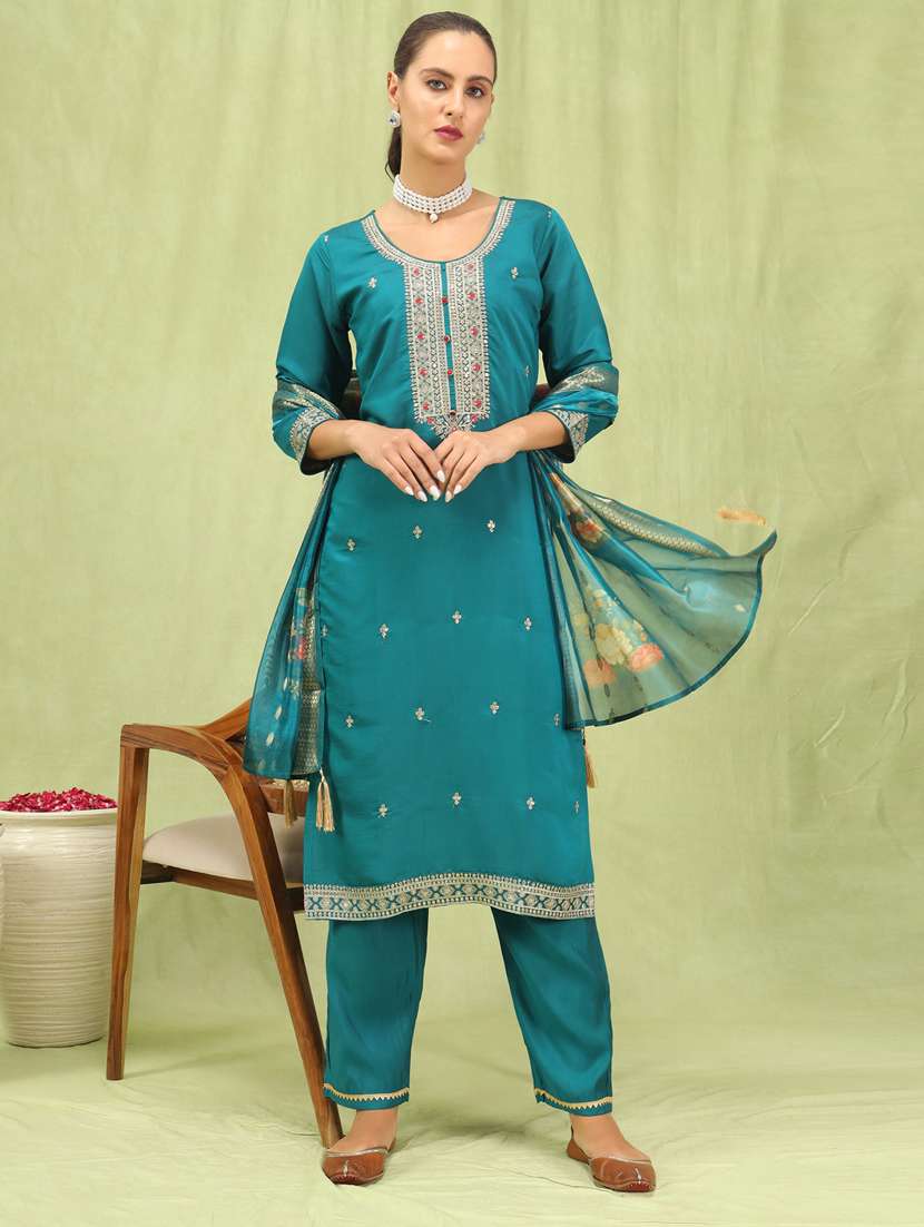 women teal green kurta dupatta set - 21450867 - Zoom Image - 0