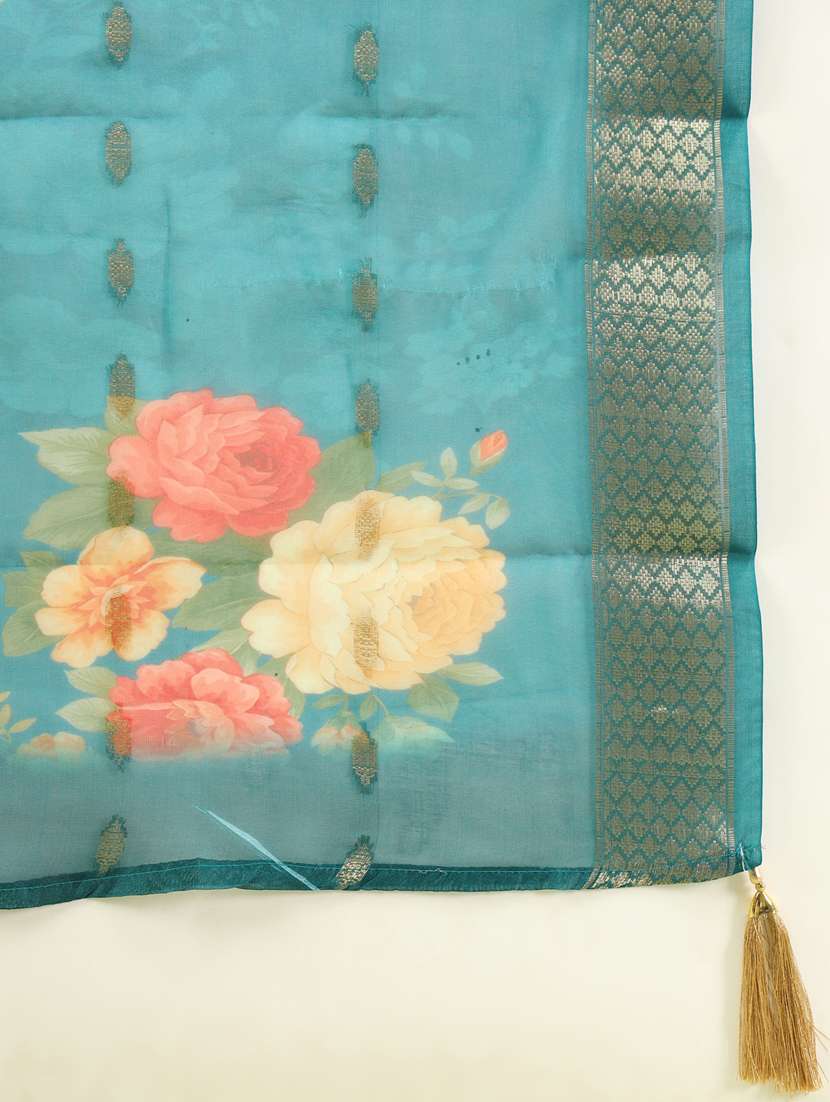 women teal green kurta dupatta set - 21450867 - Standard Image - 5