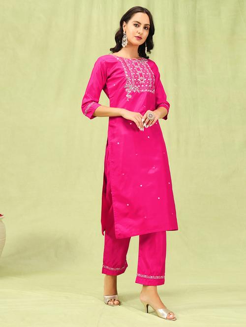 women three quarter sleeve kurta pant with dupatta set - 21450870 -  Standard Image - 0