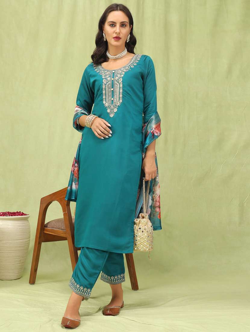 women teal green kurta dupatta set - 21450873 -  Zoom Image - 0
