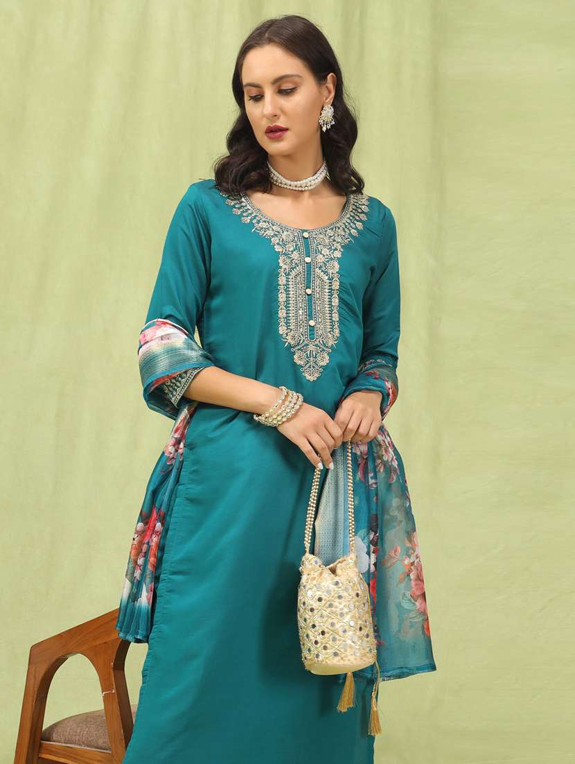 women teal green kurta dupatta set - 21450873 - Standard Image - 3