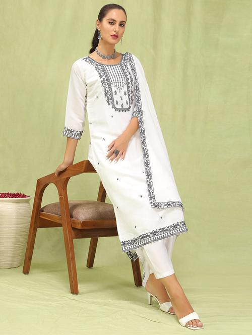 women white kurta dupatta set - 21450886 - Standard Image - 0