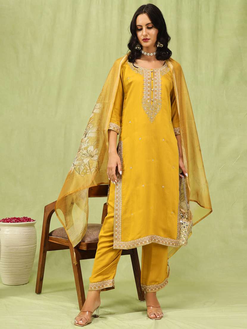 women mustard kurta dupatta set - 21450891 - Standard Image - 3