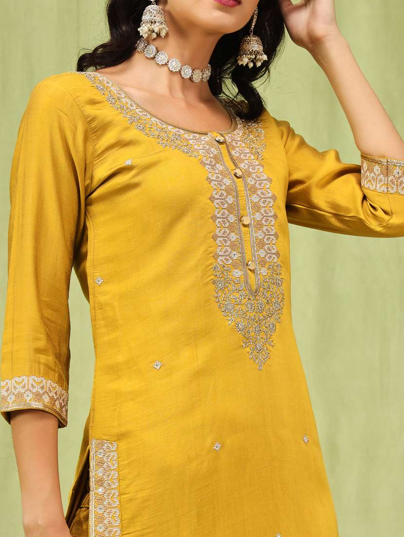 women mustard kurta dupatta set - 21450891 - Standard Image - 5
