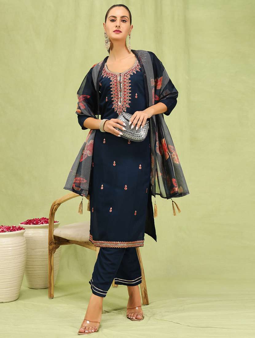 women navy blue kurta dupatta set - 21450892 - Zoom Image - 0