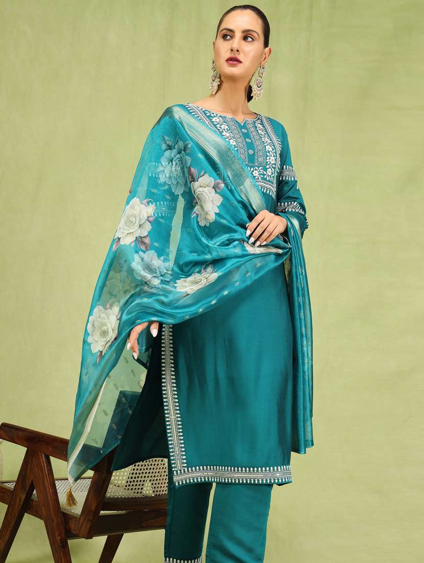 women teal green kurta dupatta set - 21450898 - Standard Image - 3