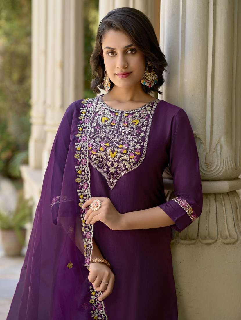 women purple kurta dupatta set - 21450900 -  Standard Image - 3