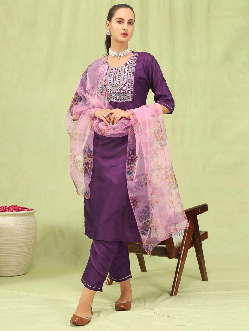 women purple kurta dupatta set - 21450911 - Zoom Image - 0