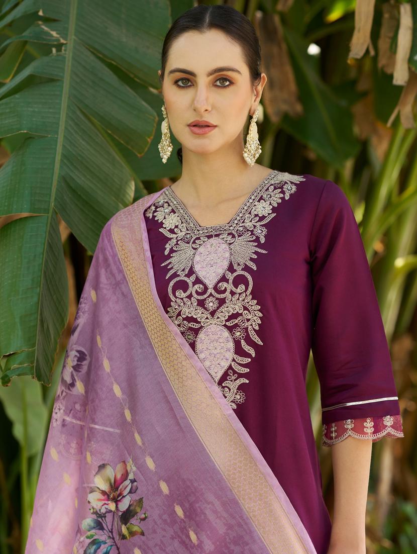 women purple kurta dupatta set - 21450914 - Standard Image - 3