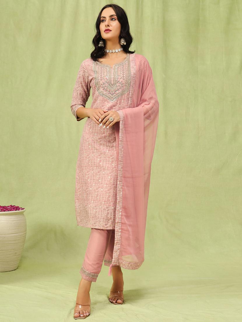women three quarter sleeve kurta pant with dupatta set - 21450922 - Zoom Image - 0