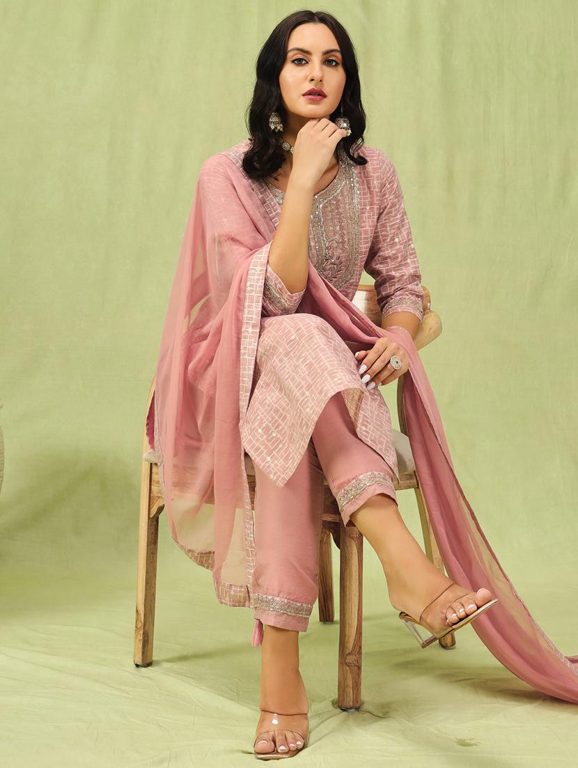 women three quarter sleeve kurta pant with dupatta set - 21450922 - Standard Image - 3