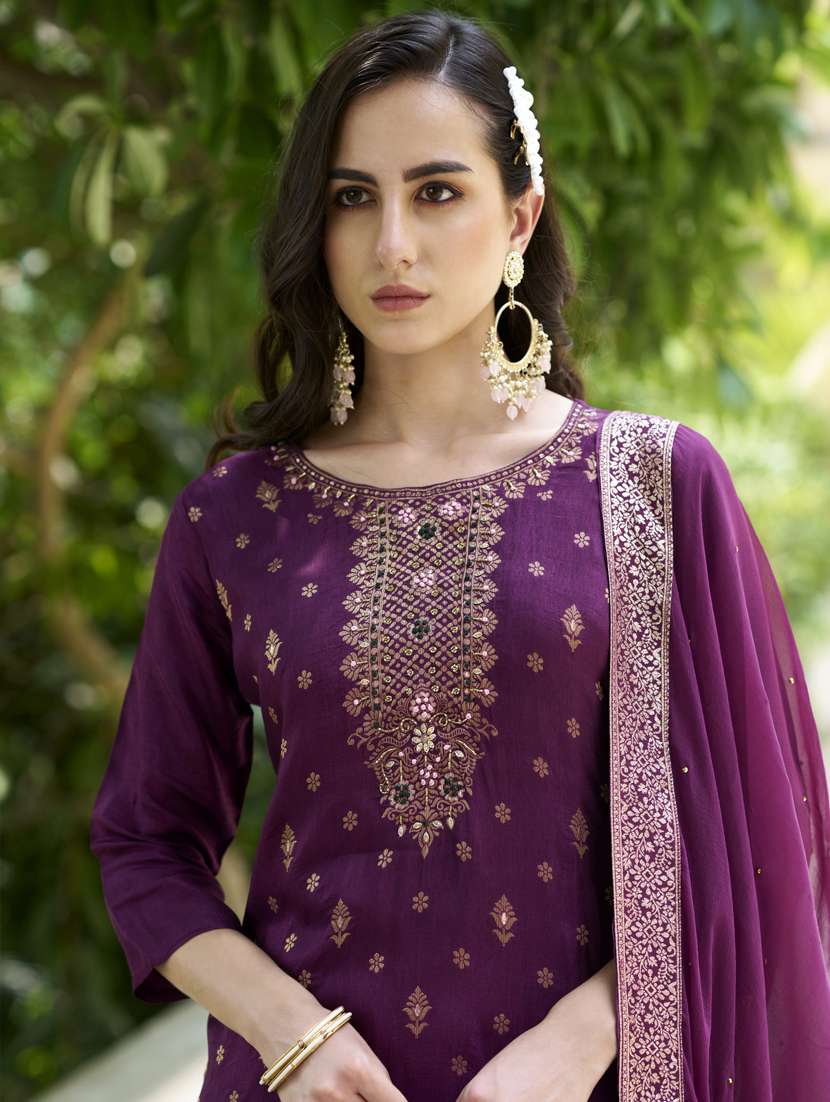 women purple kurta dupatta set - 21450924 -  Standard Image - 3