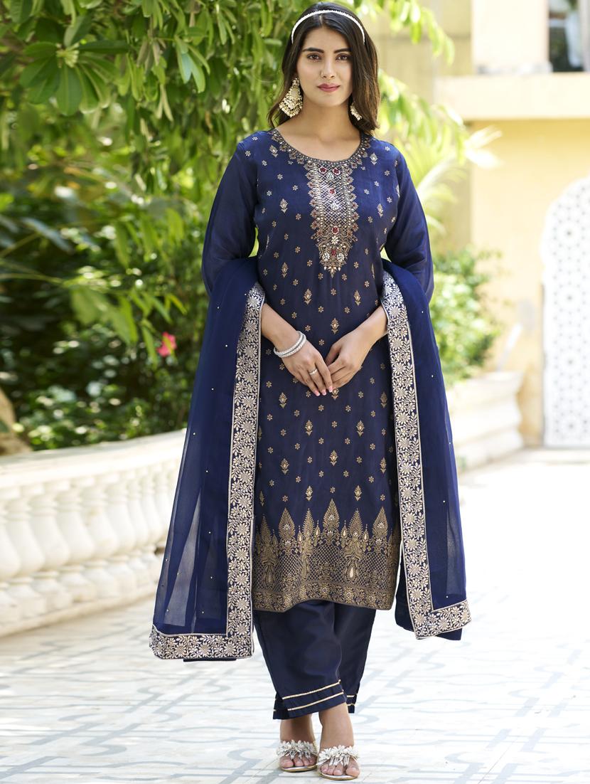 women navy blue kurta dupatta set - 21450925 - Zoom Image - 0
