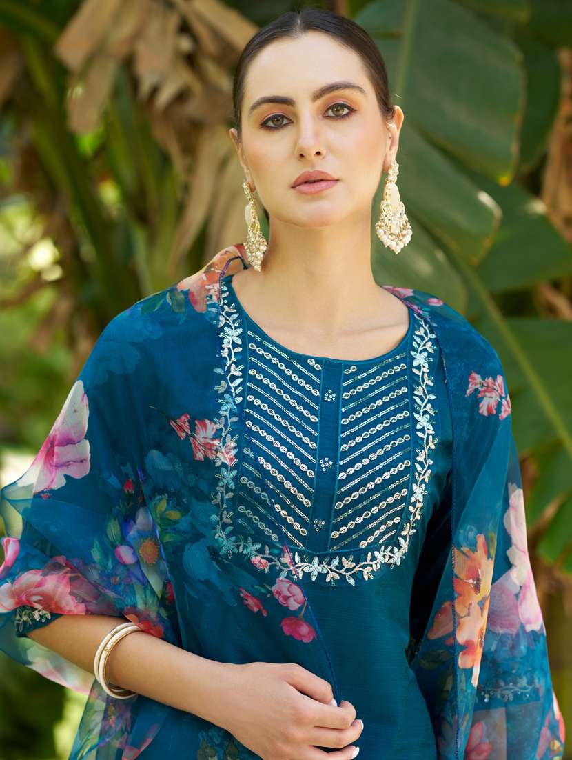 women blue kurta dupatta set - 21450936 -  Standard Image - 3