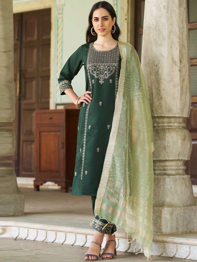 women green kurta dupatta set - 21450952 -  Zoom Image - 0