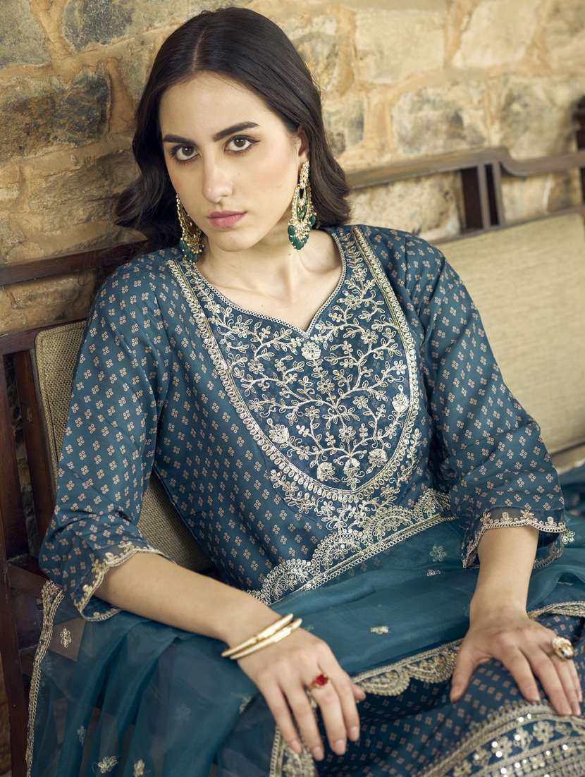 women blue kurta dupatta set - 21450954 - Standard Image - 3