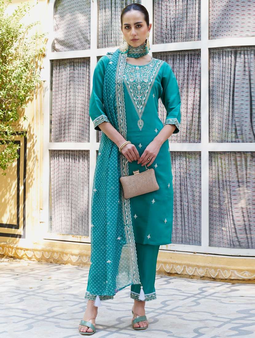 women blue kurta dupatta set - 21450972 - Standard Image - 3