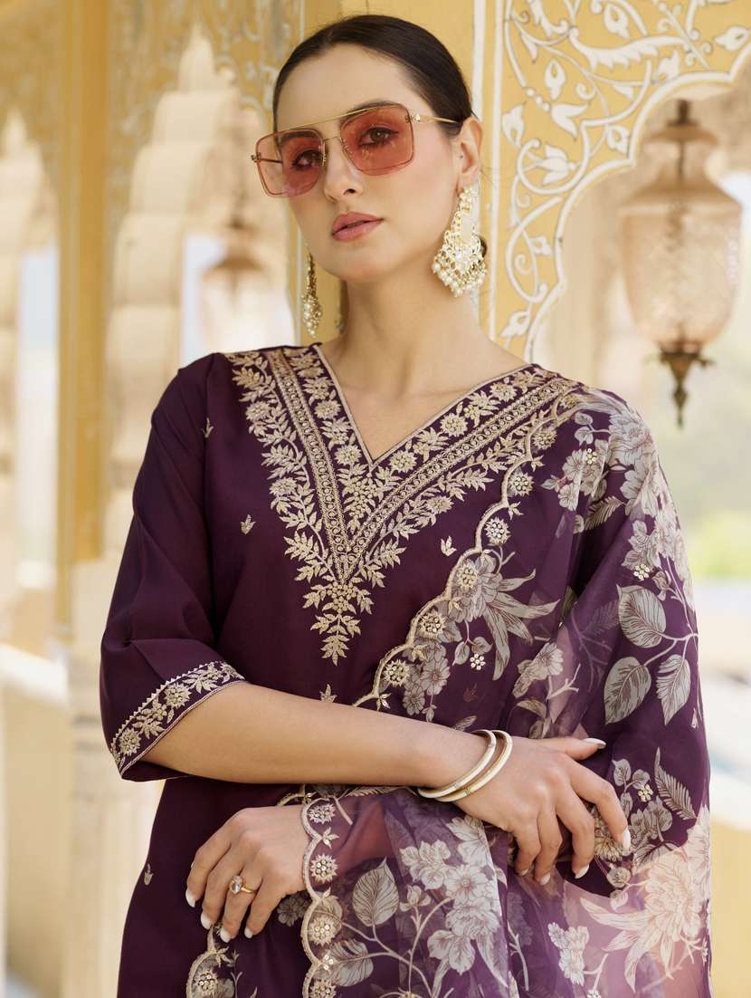women purple kurta dupatta set - 21450977 -  Standard Image - 3