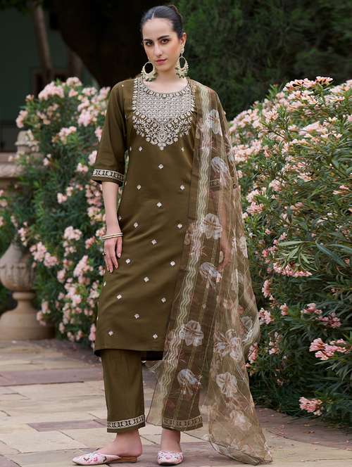 women green kurta dupatta set - 21450978 -  Standard Image - 0