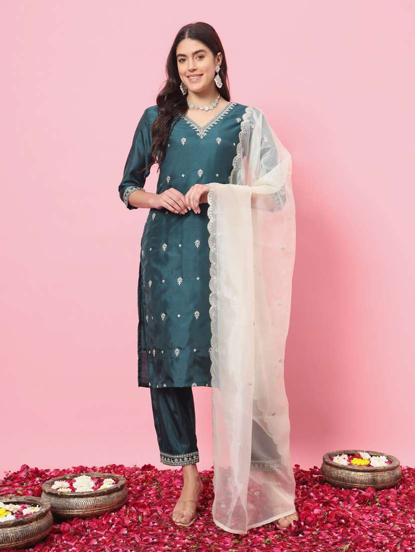 women teal green kurta dupatta set - 21451039 - Zoom Image - 0