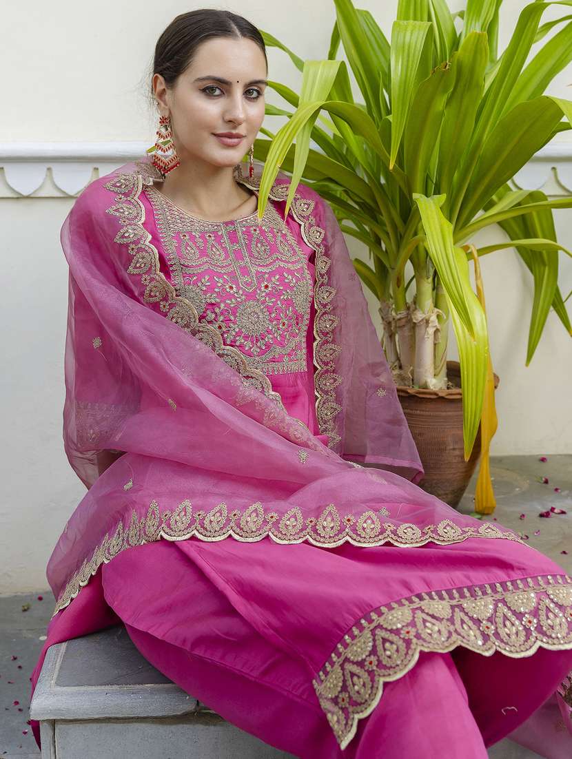 women pink kurta dupatta set - 21451083 -  Standard Image - 5