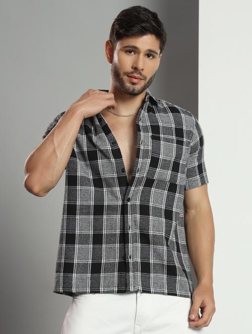 men checkered short sleeved casual shirt - 21451150 - Standard Image - 0