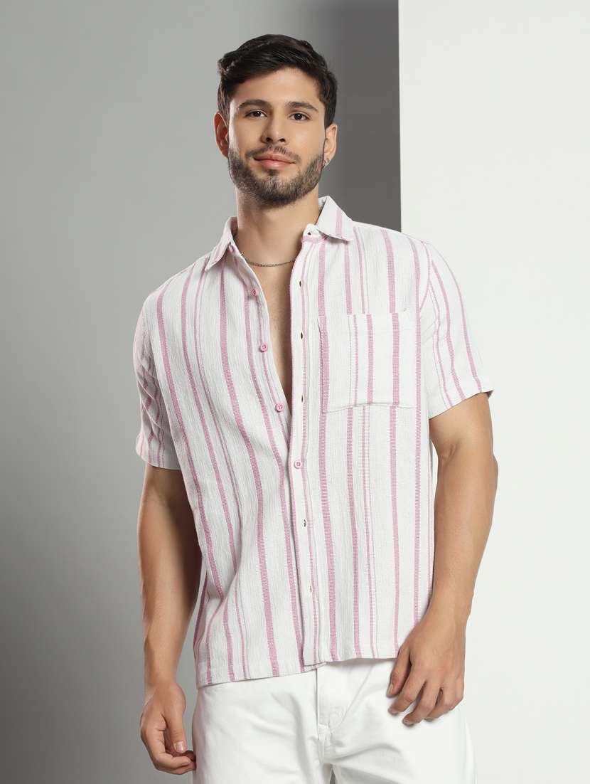 men striped short sleeved casual shirt