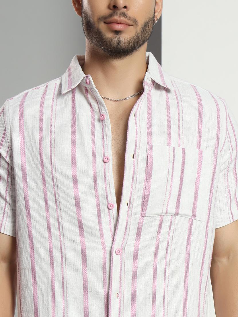 men striped short sleeved casual shirt - 21451152 - Standard Image - 5
