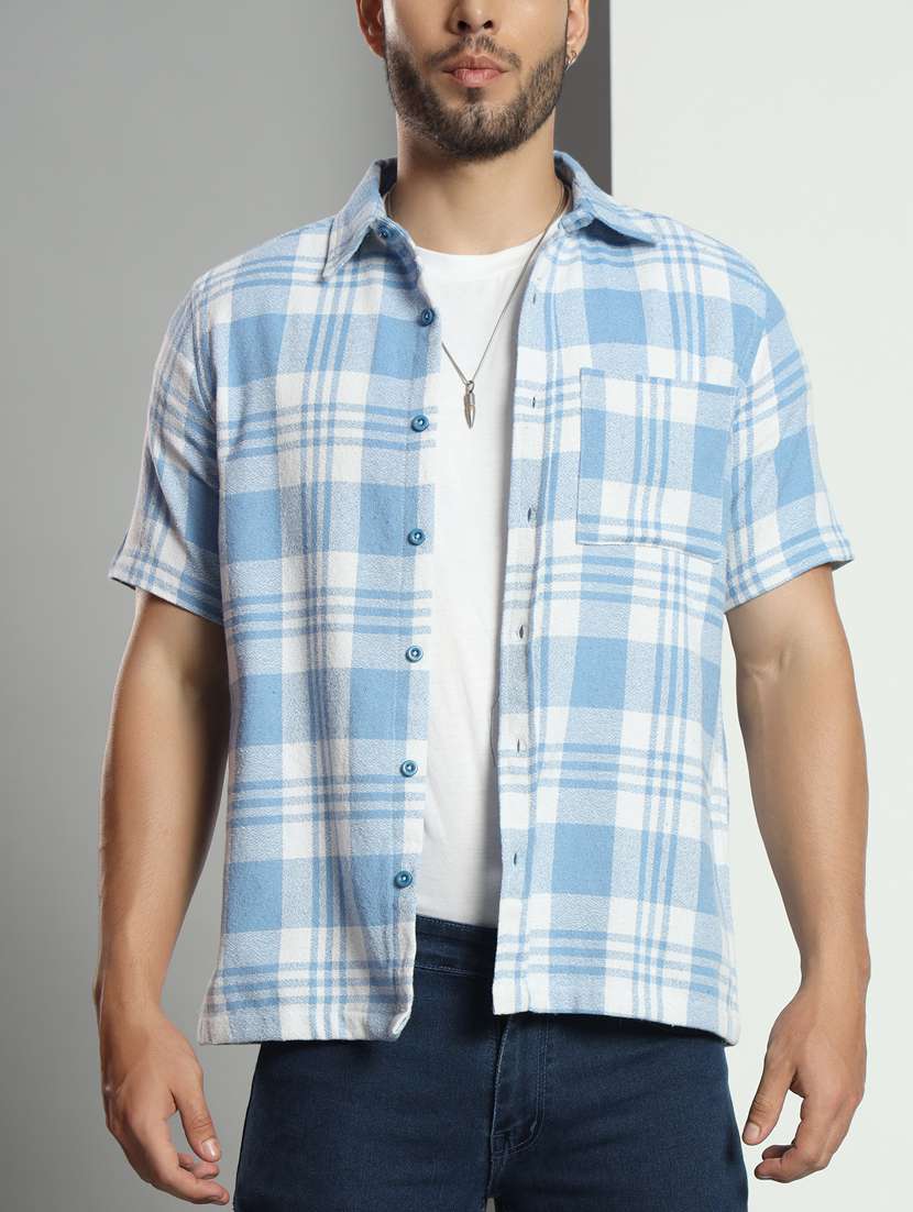 men checkered short sleeved casual shirt - 21451158 -  Standard Image - 5