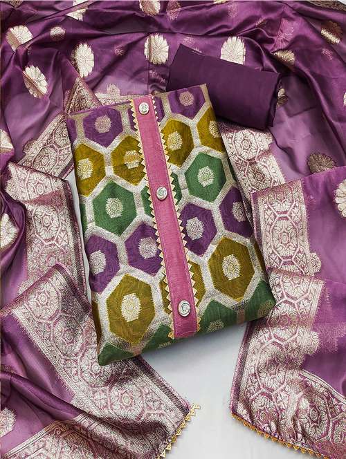 self design zari work unstitched suit set - 21451216 -  Standard Image - 0