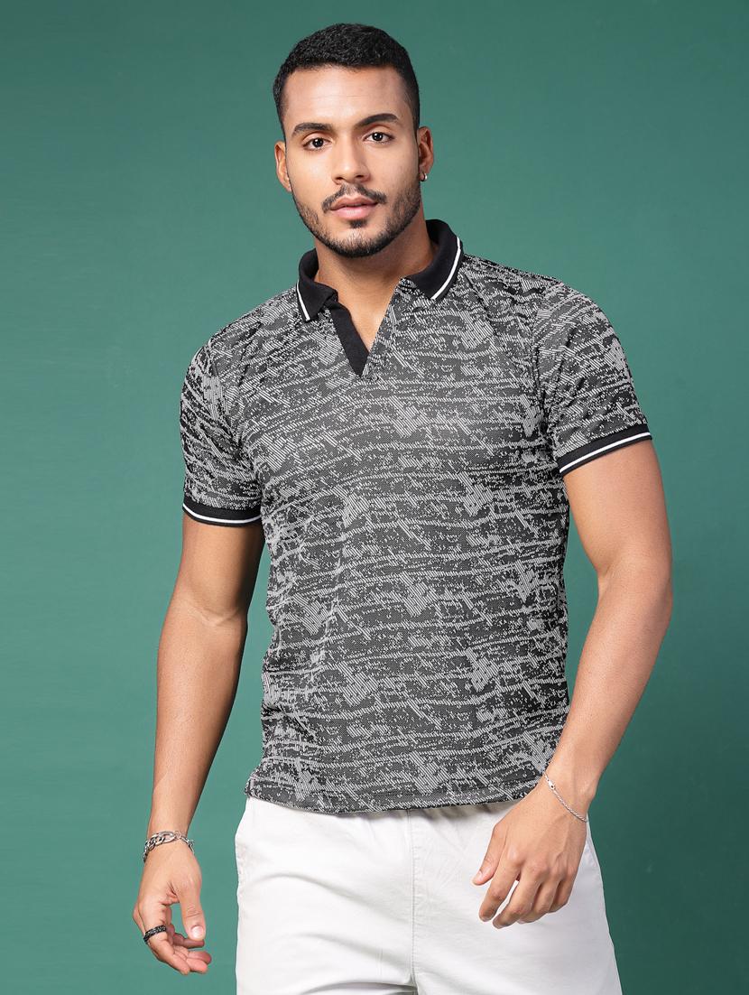 men polo neck all over print t-shirt - 21451320 - Zoom Image - 0