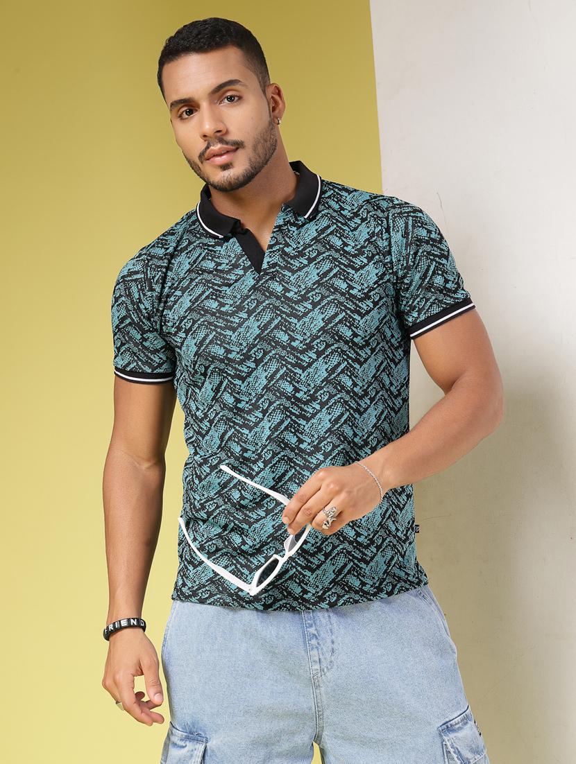 men polo neck all over print t-shirt
