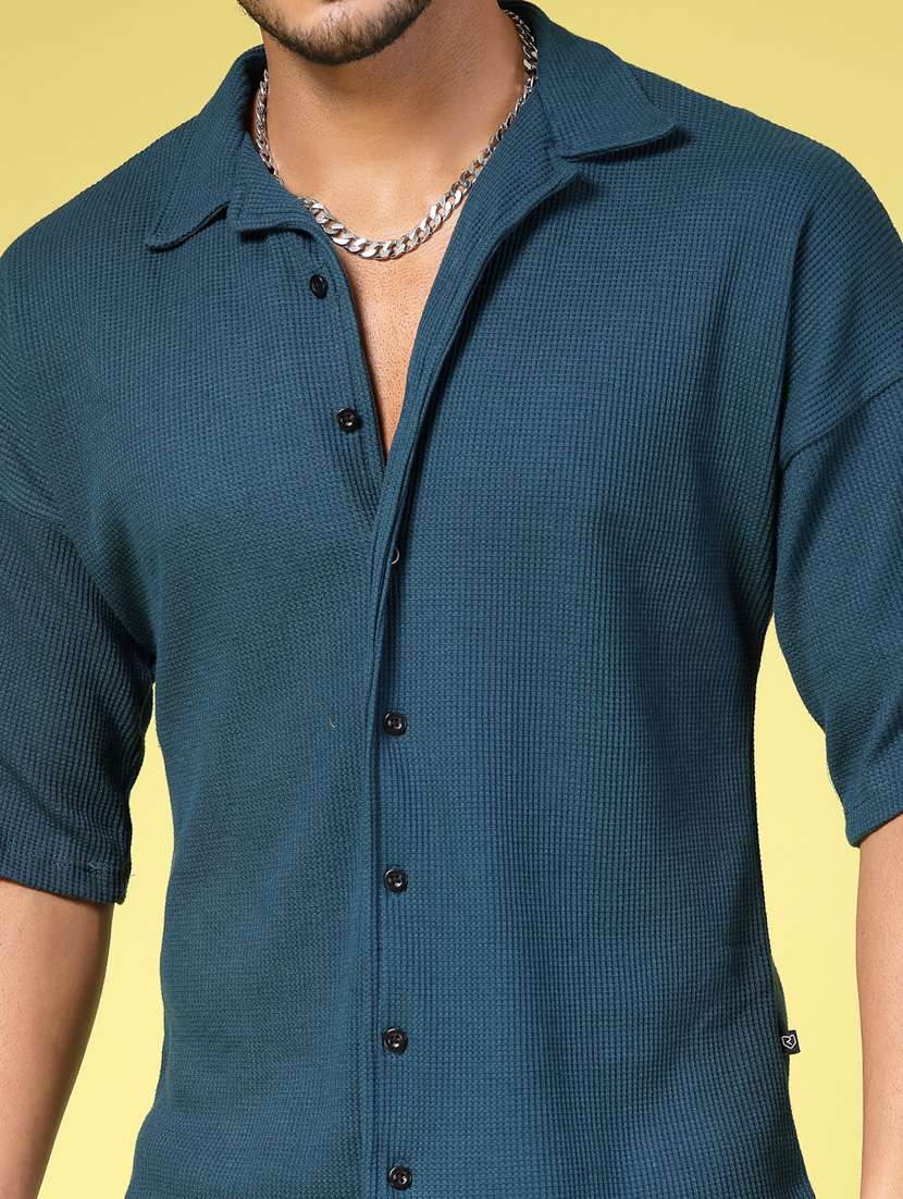 Men Cuban Collar Solid Co-ord Set - 21451391 -  Standard Image - 3