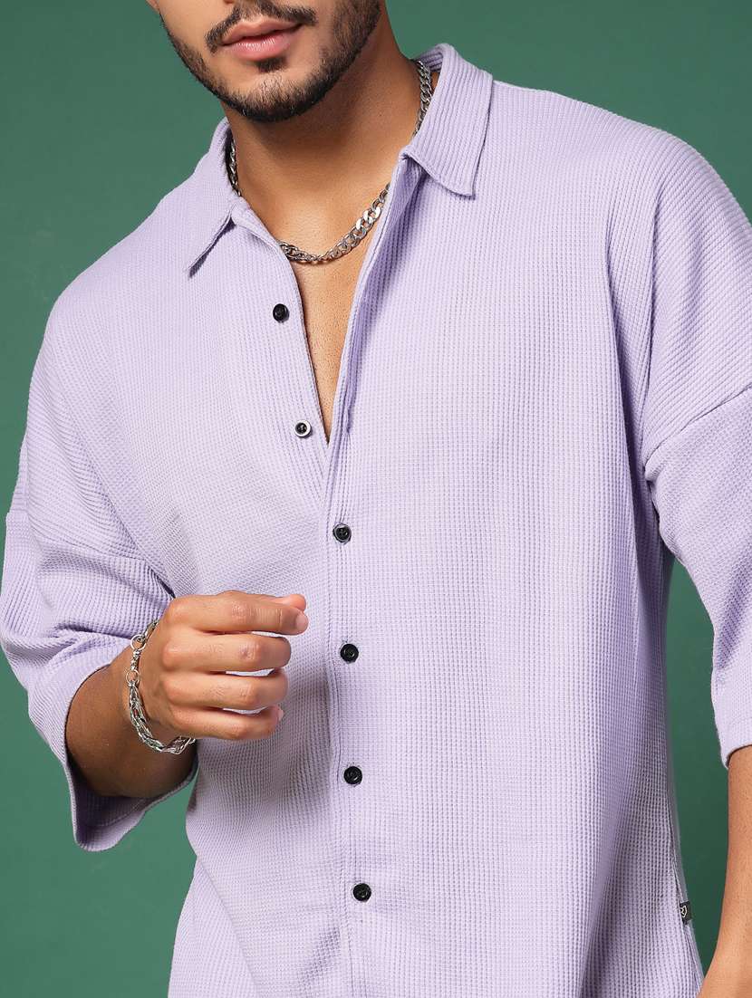 Men Lavender Solid Collared Co-ord Set - 21451392 -  Standard Image - 3