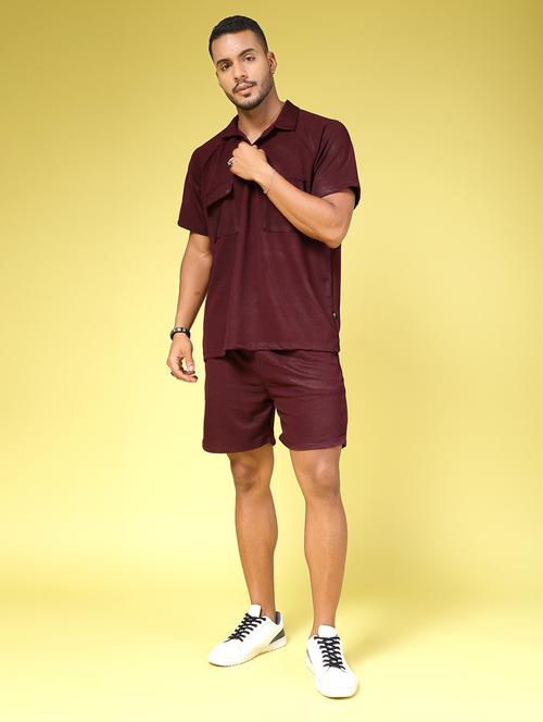 men shirt collar solid co-ord set - 21451397 - Standard Image - 0