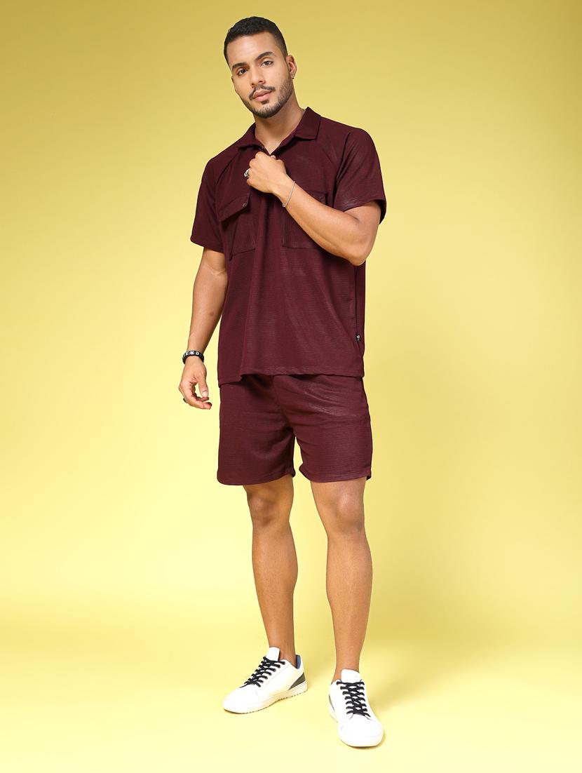 men shirt collar solid co-ord set - 21451397 - Zoom Image - 0