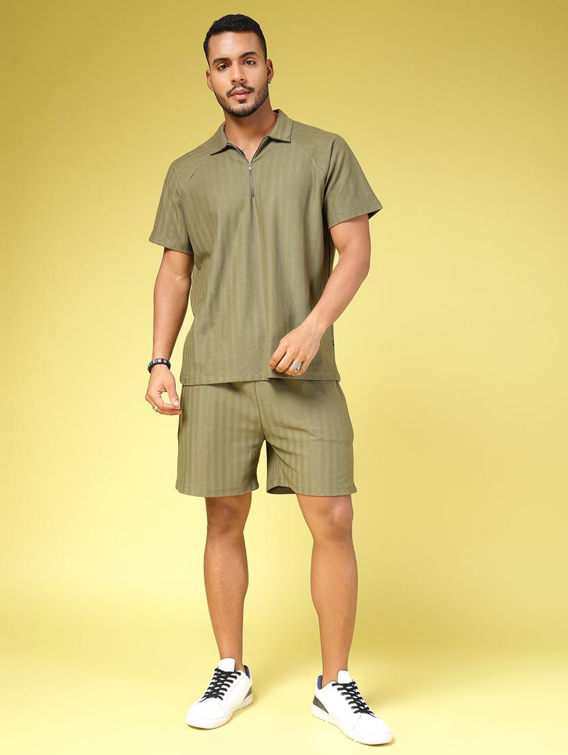 men shirt collar solid co-ord set - 21451399 - Zoom Image - 0