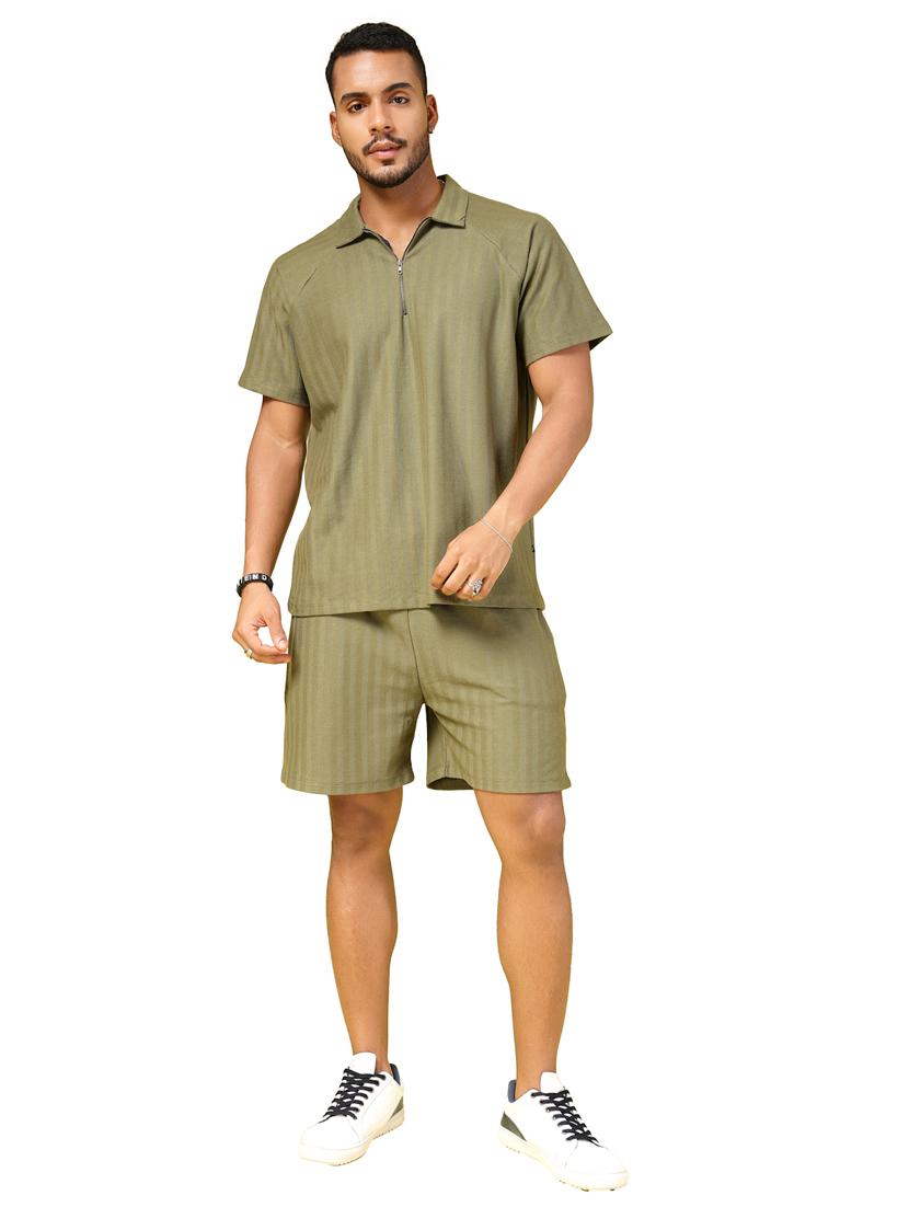 men shirt collar solid co-ord set - 21451399 - Standard Image - 3